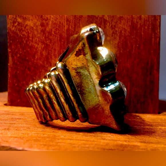 VINTAGE Metallic Silver Statement ring Rhinestone Vintage Brass tone adjustable - Picture 5 of 10